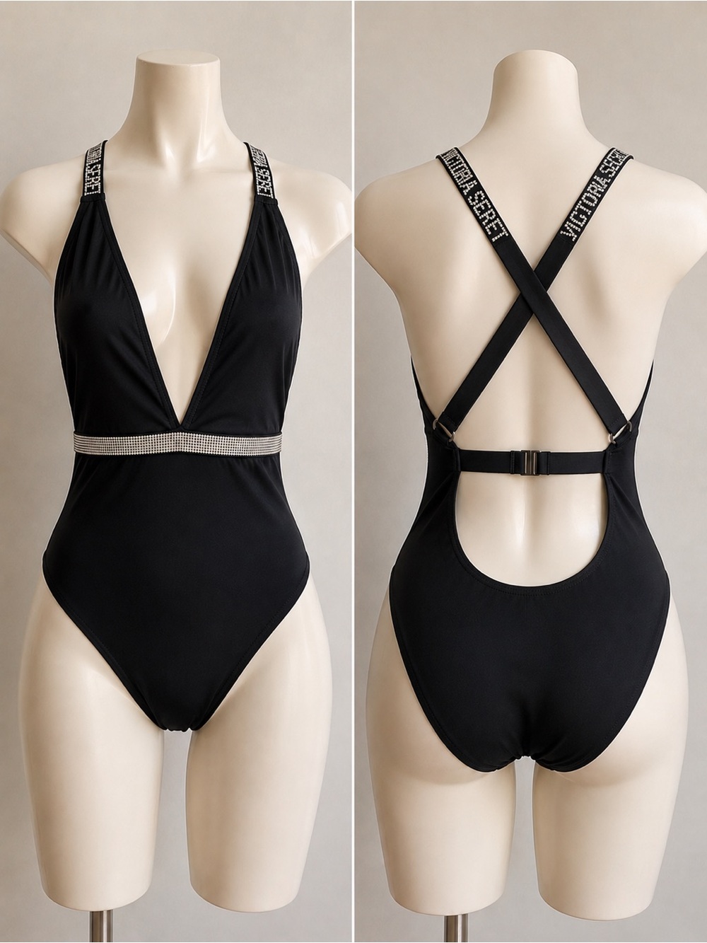 Victoria’s Secret Black Rhinestone One Piece Swimsuit Size Small